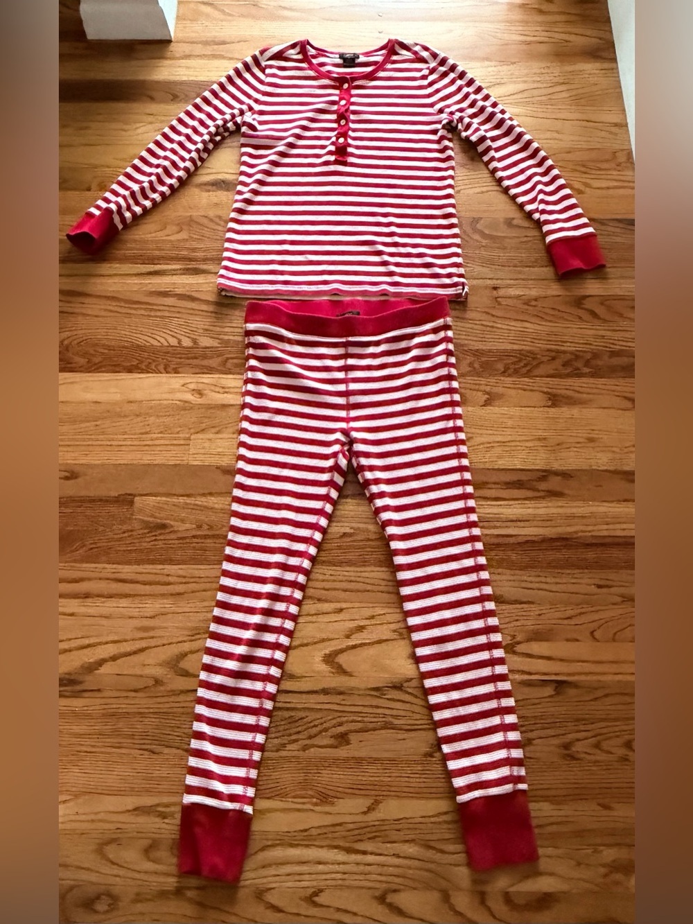 J. Crew Red and White Striped Henley Pajama Set